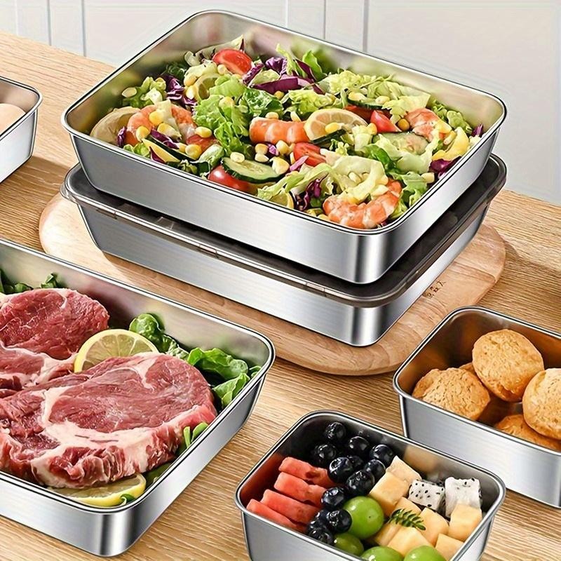 Stainless Steel Storage Container Set with Lid, Stackable Refrigerator Freezer