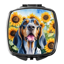 Caroline's Treasures American English Coonhound in Sunflowers Compact Mirror Decorative Travel Makeup Mirror for Women Girls Gifts Pocket Makeup Mirror Folding Handheld