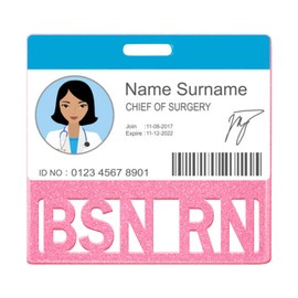 Plifal BSN RN Badge Buddy Card Holder - Pink Bachelor of Science in Nursing Accessories Glitter Horizontal Double Sided ID Name Tag for Hospital Medical Staff Work