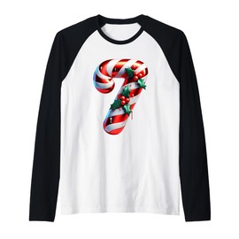 Candy Cane Seven Christmas Cheer Raglan Baseball Tee