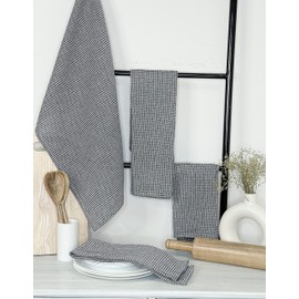 Chardin home Recycled Cotton Waffle Kitchen Towels Set, Black & White | 18x28 Inch Kitchen/Dish Cloths Set of 6 |Super Absorbent Hand and countertop Towels