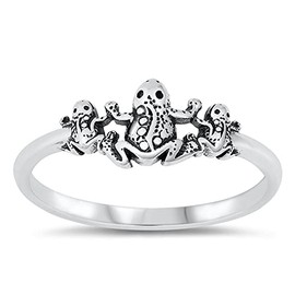 Three Frogs Polished Frog Family Ring New .925 Sterling Silver Band Size 7