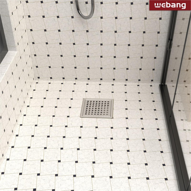 WEBANG 6 Inch Square Shower Floor Drain with Flange,Quadrato Pattern