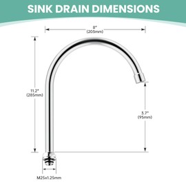 HASAGEI 8 Inch Gooseneck Spout Replacement Kit For Commercial Kitchen Sink Faucet with M25*1.25mm Connector Size, Chrome Polished 360° Swing Nozzle Spout