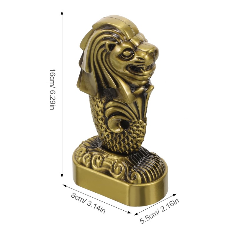 Golden Merlion Statue Metal Sculpture Figurine - Singapore Souvenir Collectible