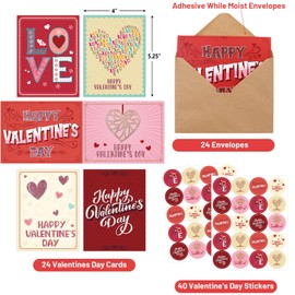 Fancy Land Glitter Valentines Cards with Envelopes 24 Pack Vintage Valentine Greeting Cards Blank Inside Kids Adults Valentine’s Day Party Supplies