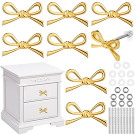 MorningRo Bow Drawer Knobs Metal Bow Dresser Knobs Vintage Handles for Dresser Gold Handles for Home Bedroom Kitchen Cabinets Hardware Cupboard(Elegant Style,1.6 x 1 Inches)