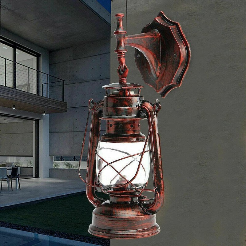 Lantern Wall Sconce Rusty Patina Finish, Exterior Antique Lantern Porch