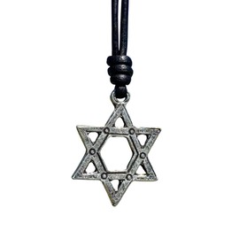 Star of David Necklace For Mens - Gold Bat Mitzvah Gift, Jewish Jewelry, Hexagram Symbol, God Help Us, Girls Gifts, Women Spiritual Pendant (Antique Silver, Black Leather)