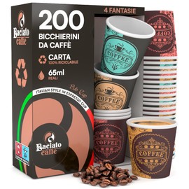 PubCUP Mix Paper Coffee Cups 65 ml Environmentally Friendly Biodegradable Disposable Cups Small Takeaways Hot Drinks Pack of 200