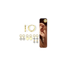 MILACOLATO 925 Sterling Silver Hoops Earrings Charm Set for Women Lightweight Small Silver Gold Earrings for Women Hypoallergenic Hoop Huggie Earrings Cartilage Earring 14K-Heart