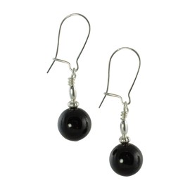 Black Onyx Gemstone & Sterling Silver Drop Earrings with Gift Box