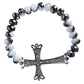 Accessoriesforever Cross Jewelry Crystal Rhinestone Vintage Design Cross Stretch Bracelet B501 BLK