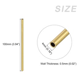 METALLIXITY Brass Tube(4mm OD x 0.5mm Wall T x 100mm L) 2Pcs, Straight Tubing - for Home Furnishing, Machinery, DIY Handicraft