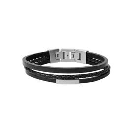 Fossil Men's Leather Bracelet, Color: Black (Model: JF03322040)