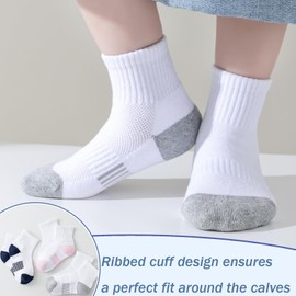 hakugoo Kids Socks 6 Pairs Ankle Athletic Socks Boys Girls Cushioned Quarter Socks Breathable Mesh Cotton Socks for 10-14 Years Youth,(Mix,L)