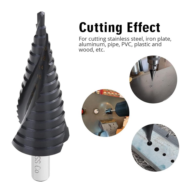 Cottssog Four Spiral Flute Cobalt Step Drill Bit 4-12MM