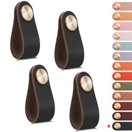 LEREATI Pack of 4 Leather Handles for Furniture, Cabinet Handles, Black Furniture Handles, Drawer Handles, Modern Furniture Knobs, Cabinet Handles for Kitchen Cabinets, Cupboards, Door, Home Decor