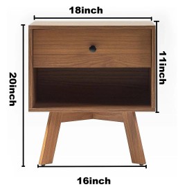 Not Available Mid Century Modern Brown Nightstand MDF 1 Drawer Open