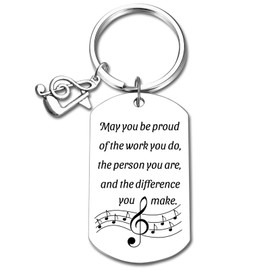 GiftYou Inspirational Music Keychain with Note - Metal Key Chain Appreciation Gift for Enthusiasts, Singers, Musicians, Silver, Medium