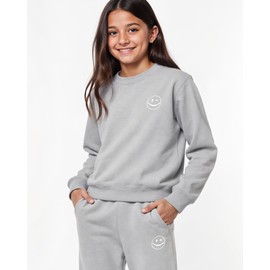 JOE BOXER Girls Sweatshirt Size 8, French Terry Pullover Crewneck Loungewear (Heather Grey, Medium)