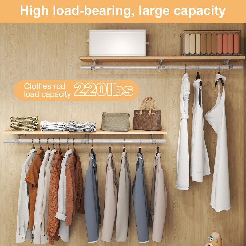 bimiti Wall Mounted Clothes Rack - Solid Wood Closet Storage
