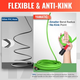 YAMATIC Super Flexible Pressure Washer Hose 100FT 3200 PSI for Power Washer Replacement, Kink Resistant Extension With Leak-Free M22 Female & 3/8" Quick Connect Adapters, 1/4", Green