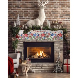 Independence Day Mantel Scarf Fireplace Top Runner, 4th of July Unique Pentagram Flag Design Mantel Fireplace Mantel Scarf, Farmhouse Fireplace Table Runner Dresser for Home Party Decor 70"x17"