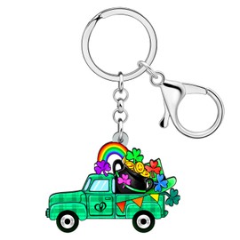 RAIDIN Acrylic St Patrick's Day Cute Animal with Clover Key Chain Gifts for Women Lucky Jewelry for Irish Festival Party, truck b