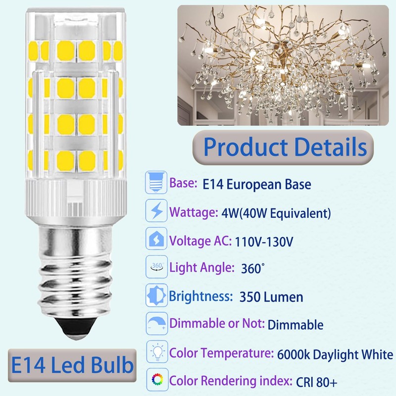 GFLSD E14 LED Bulbs Dimmable,4W 120V 350LM T4 40W Halogen