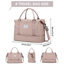 Travel Duffel Bag, Sports Gym Tote Bag for Women, Carry on Luggage Bag for Airplanes, Lightweight Weekender Overnight Shoulder Bag Waterproof Beach Hospital Bag with Shoes Compartment,D7-Peach Pink