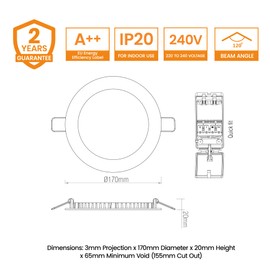 SIRIODISC 12W LED Round Recessed Ceiling Flat Panel Down Light Ultra Slim Lamp in Cool White 4000K for Commercial Lighting Office Corridors