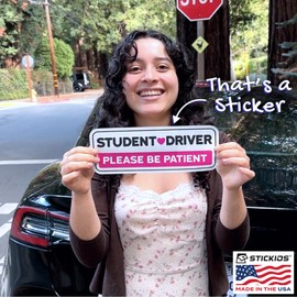 Stickios Non-Magnetic Student Driver Stickers - Removable Student Driver Decals for Cars & Windows - Paint-Safe Pink Student Driver Signs (10x4 inches, 4-Pack)