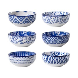 Cerkik Ceramic Soy Sauce Dish - 3 inch Small Dipping Bowls 2.7 oz Side Dishes for Appetizers Charcuterie Sushi Sauce Snack Soy - Pinch Bowls for Kitchen Prep - Set of 6 - Vintage Blue