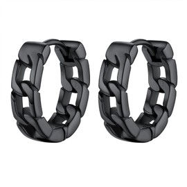 Black Hoop Earrings For Men Novelty Cuban Link Thick Small Hoops Cool Earrings