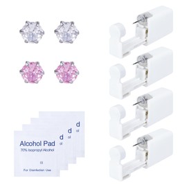 4 Pcs Ear Piercing Kit Painless, Piercing Kit Disposable with Ear Studs, Ear Piercing Gun Safety Asepsis, Peircing Kit Self Piercing Gun with Sterilised Cotton Pads for Women Men