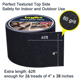 Leyibo Anti Slip Tape, 4 Inch x 62 Ft Grip Tape for Stairs Outdoor/Indoor, Waterproof Non Skid Roll for Stair Treads Non Slip, High Traction Friction Abrasive Adhesive Stair Steps - Black