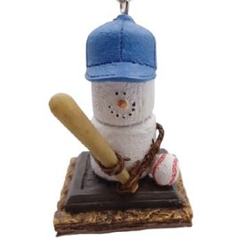 OnHoliday Smore Team Sports Baseball Player with Bat and Ball Ball in Blue Cap Hanging Christmas Tree Ornament