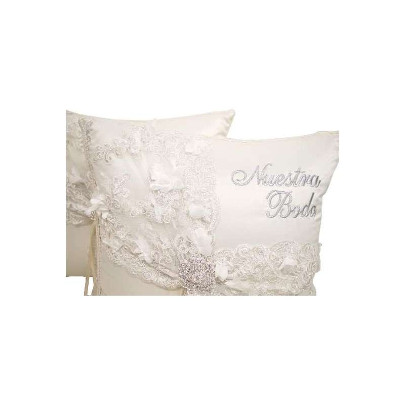 Set of 2 Ivory Wedding Kneeling Pillows, Embroidered Nuestra Boda