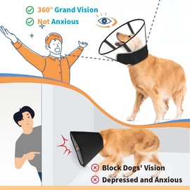 Dog Cone Collar, Pet Cone for Dogs to Stop Licking, Comfy Dog Cones for Large Medium Small Dogs, Soft Cones for Dogs After Surgery, Cone of Shame for Dogs Head Neck Elizabethan Collar Black, M