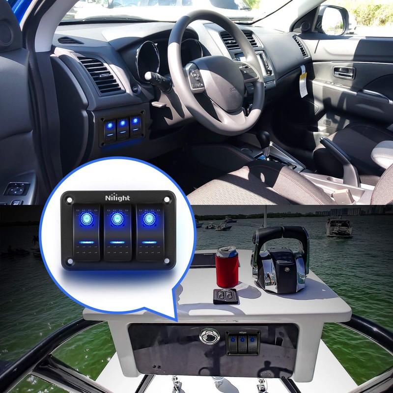 Nilight 90017C 3 Gang Aluminum Panel Toggle Dash 5 Pin