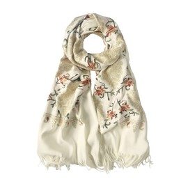Urban CoCo Women's Embroidered Tassel Long Shawl Oversize Scarf Wraps for Women (#3-White)