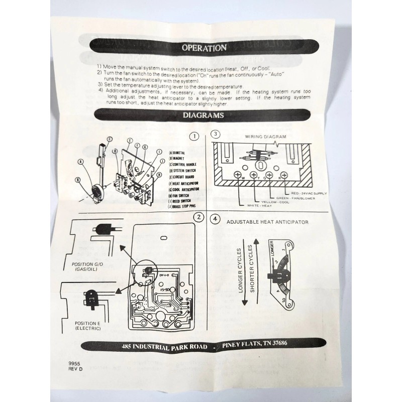 Columbus Electric Heat / Cool Wall Thermostat 24V Mechanical