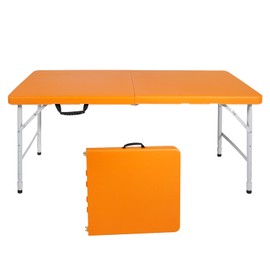 Anwick 4 Foot Folding Table Portable Fold-in-Half Plastic Picnic Table w/Handle and Steel Legs for Indoor, Outdoor, Camping, Party, Garden (Orange, 4ft)