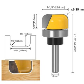 Bestgle 8mm Bowl and Tray Template Router Bit with Bearing Woodworking Milling Cutter Tool (1-1/8" Width, 5/8" Depth, 1/4" Radius)