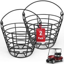 VYYOKMU Mental Golf Ball Basket with Handle, 2 Pack Golf Ball Buckets, Stainless Bucket of Golf Balls, Holds 50 Balls of Golf Ball Holder, Portable Metal Baskets for Storage for Golf Cart Accessories
