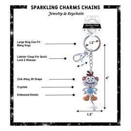 Aqua79 Cartoon Monkey Keychain - Silver 3D Sparkling Charm Rhinestones Fashionable Stylish Metal Alloy Durable Key Ring Bling Crystal Jewelry Accessory with Clasp