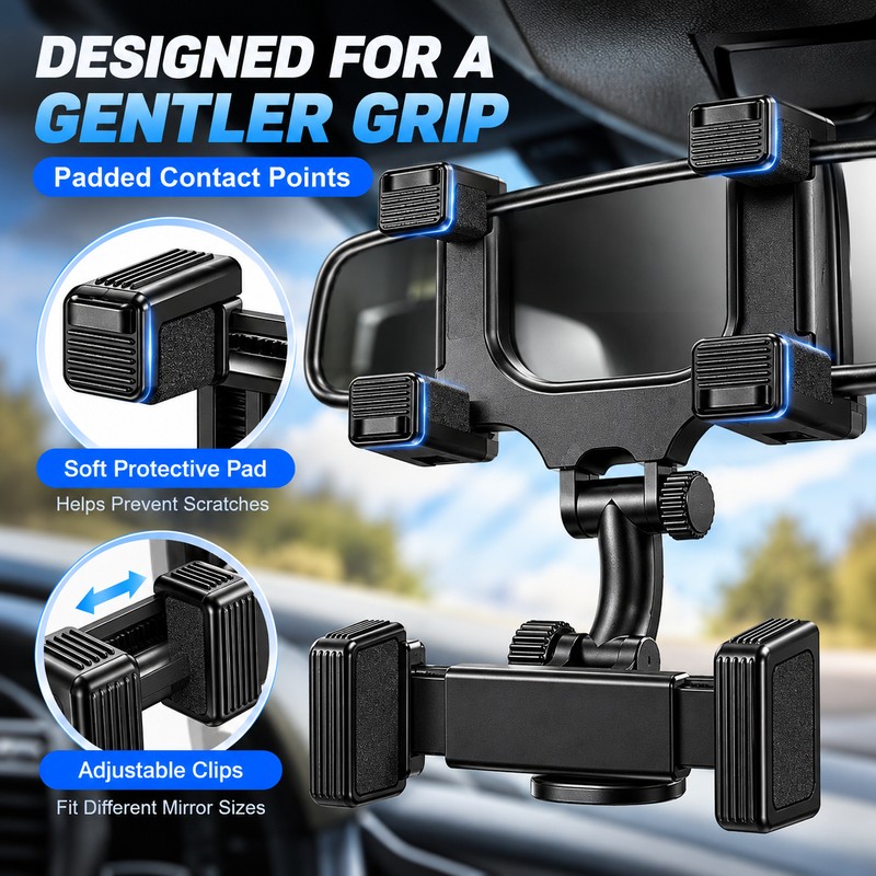 Rearview Mirror Phone Holder for Car, Adjustable Navigation Phone Mount