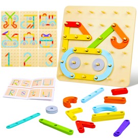 DAOUZL Montessori Pegboard Puzzle, Wooden Puzzle Montessori Toy, Wooden Geoboard Educational Toy, Peg Board Children Play, Gift Children's Toy for Girls Boys 3 4 5 Years