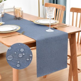 Farmhouse Rustic Table Runner Mist Blue Faux Linen Table Runners Water Resistant Table Runner 48 inches Long for Living Room Dresser Bedroom Kitchen Dining Party 13x48 Inch
